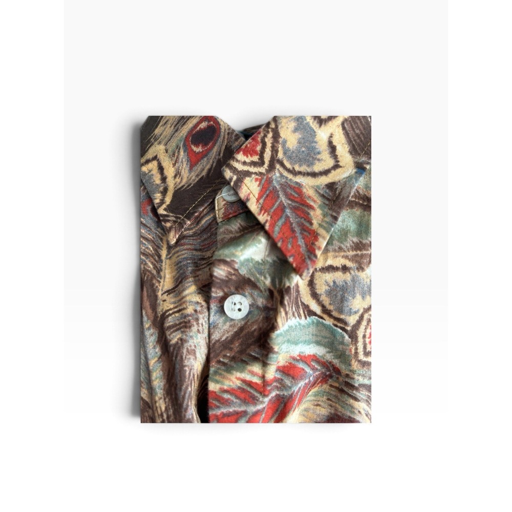 Vintage Lauren Ralph Lauren Women's M Peacock Feather Print Button Down Shirt - Picture 9 of 12